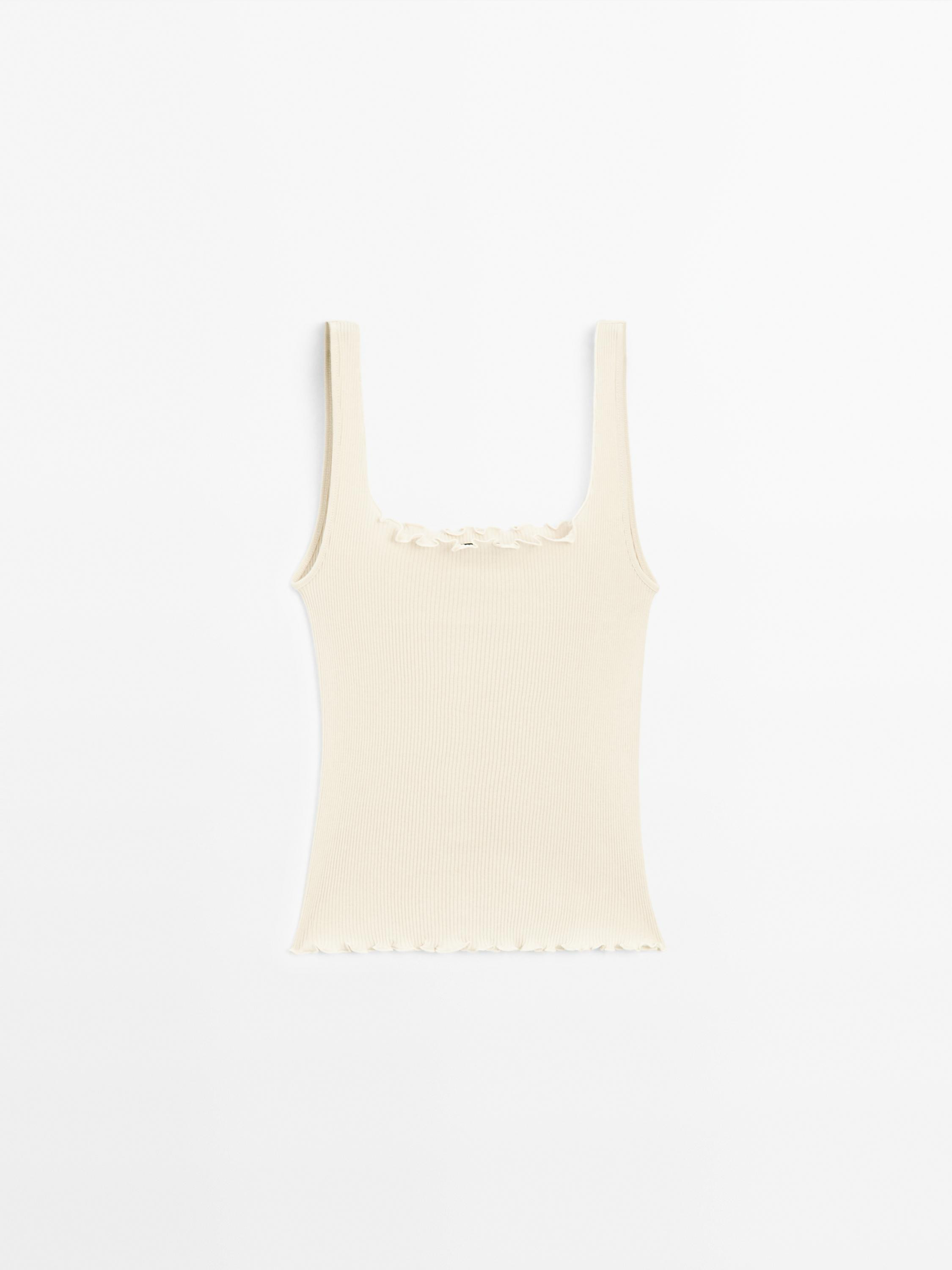 100% cotton ruffled ribbed top | Massimo Dutti US