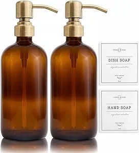 Vine Creations Amber Glass Soap Dispenser, 2 Pack Kitchen Soap Dispenser Set with Stainless Steel... | Amazon (US)