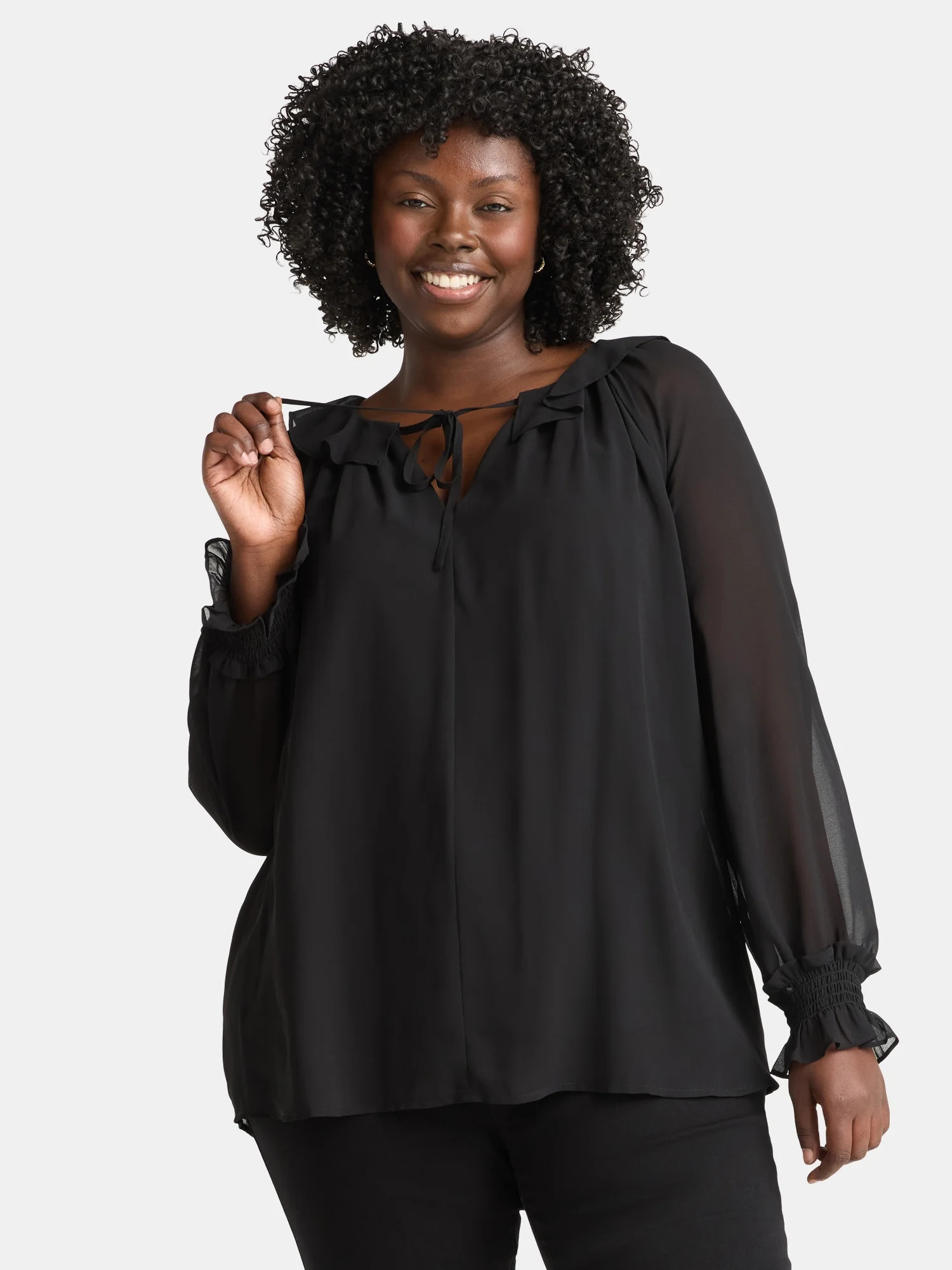 Terra & Sky Women’s Plus Ruffle Neck Blouse, Sizes 0X-5X - Walmart.com | Walmart (US)