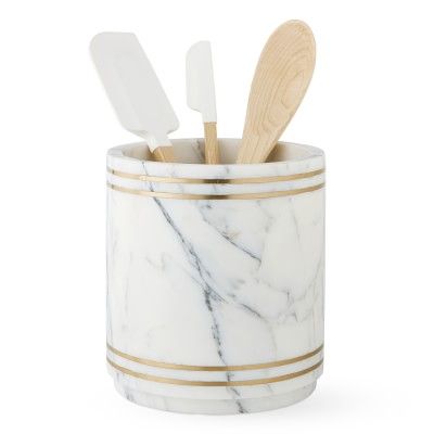 White and Gold Marble Utensil Holder | Williams-Sonoma