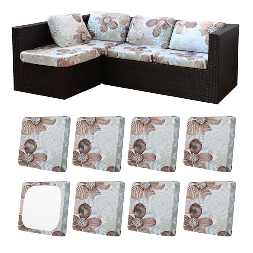 MRGSDL 8Pcs Patio Cushion Covers,Outdoor Cushions Covers,Stretch Cushion Covers Replacement, Washable and Reusable Furniture Protectors(Evening Breeze) | Amazon (US)