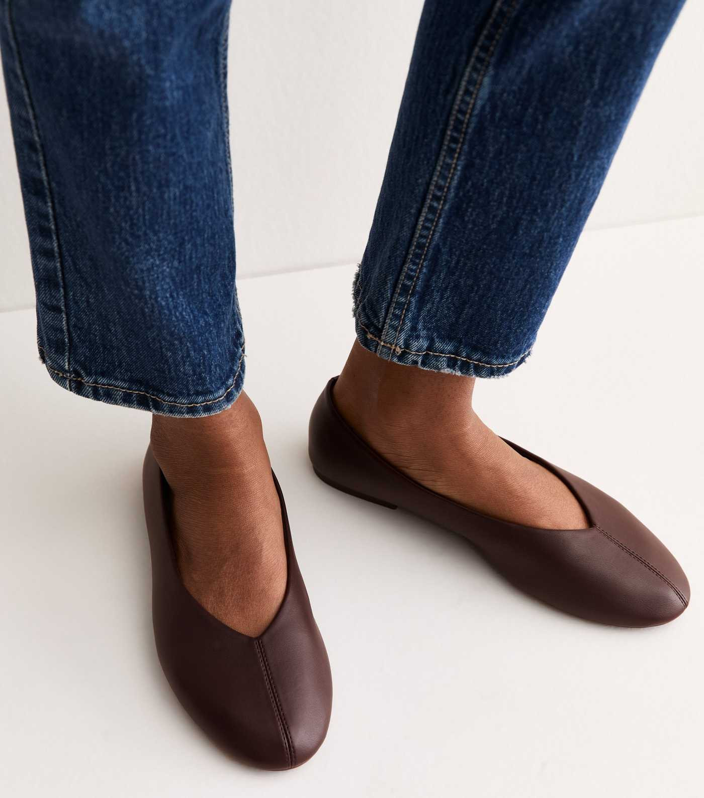 Dark Brown Faux Leather High Vamp Ballet Flats | New Look | New Look (UK)