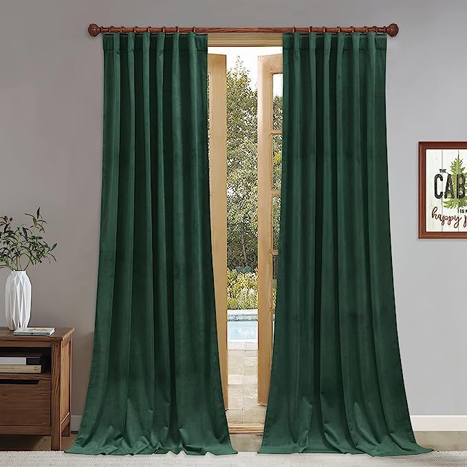 StangH Velvet Curtains 108 inches Long - Dark Green Bedroom Blackout Curtains Super Soft Home Dec... | Amazon (US)