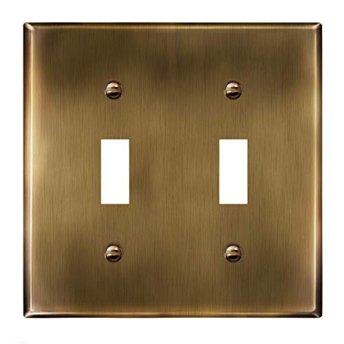 ENERLITES Double Toggle Light Switch Metal Cover Plate, Stainless Steel Wall Plate, Corrosion Resistant, Standard Size 2-Gang 4.50" x 4.57", Stainless Steel 201, 7712-AB, Antique Brass (Pack of 1) | Amazon (US)