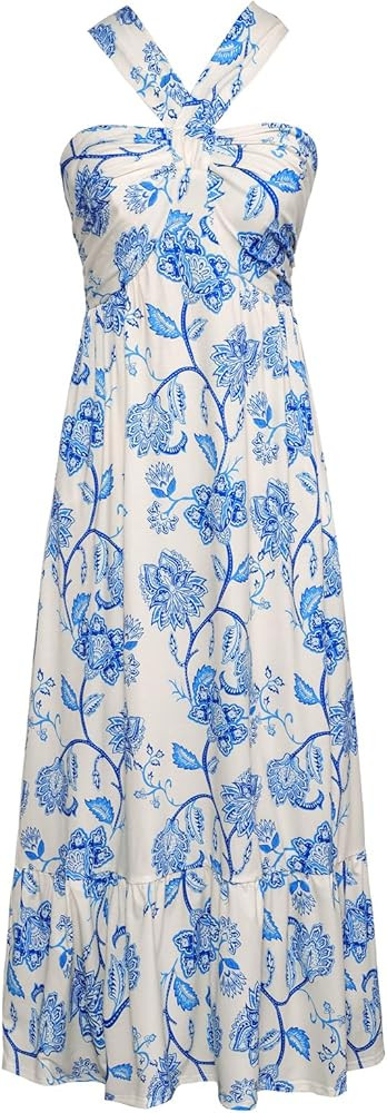 GRACE KARIN 2025 Women's Criss Cross Halterneck Sleeveless Summer Floral Print Flowy A Line Maxi ... | Amazon (US)