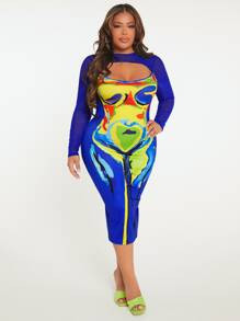 SHEIN SXY Plus Body Heat Map Print Cut Out Bodycon Dress SKU: sf2209232992161159(83 Reviews)$14.4... | SHEIN