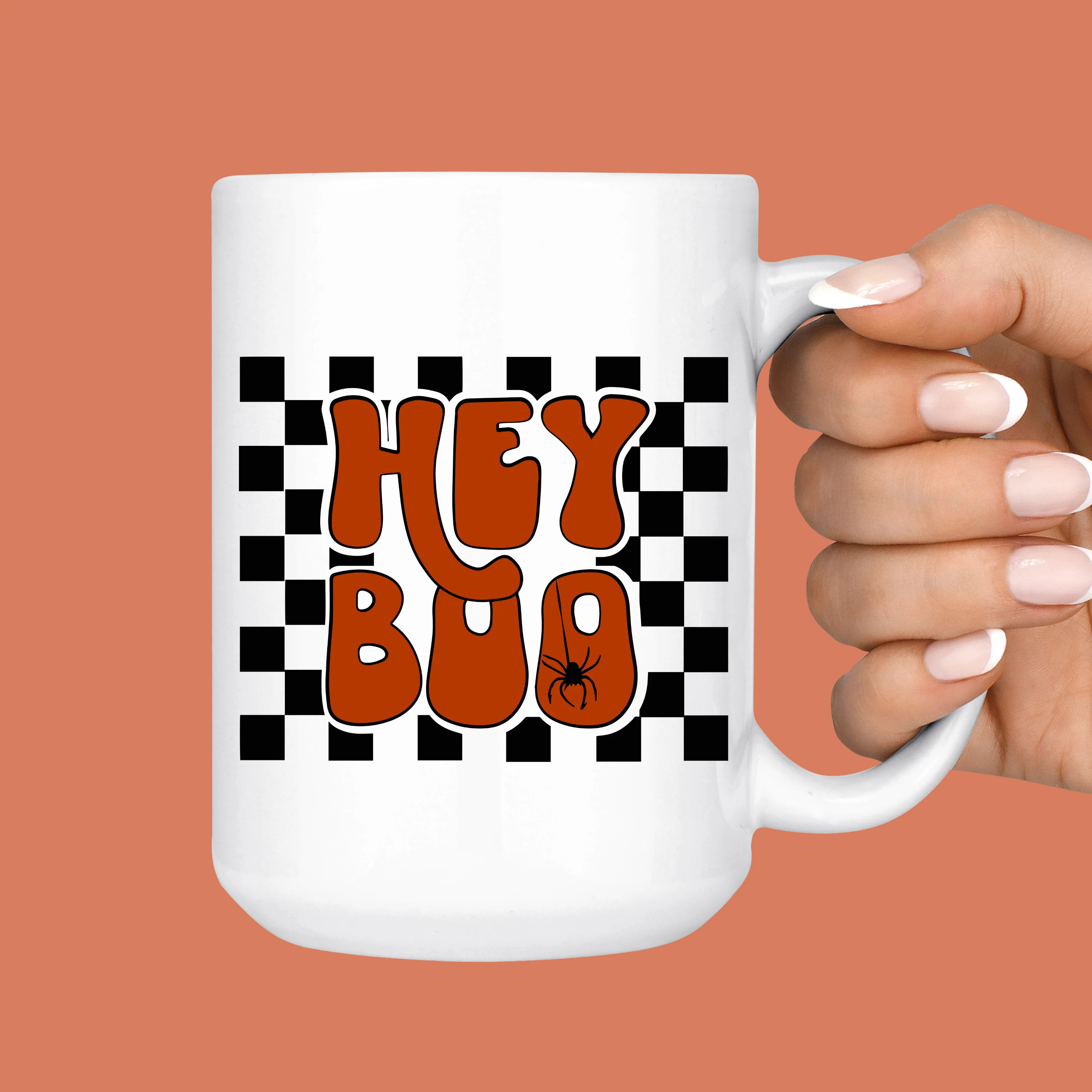 Hey Boo Checkered Mug | Sweet Mint Handmade Goods