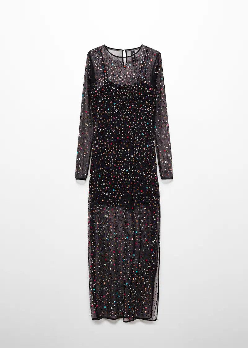 Semi-transparent dress with rhinestones | MANGO (UK)