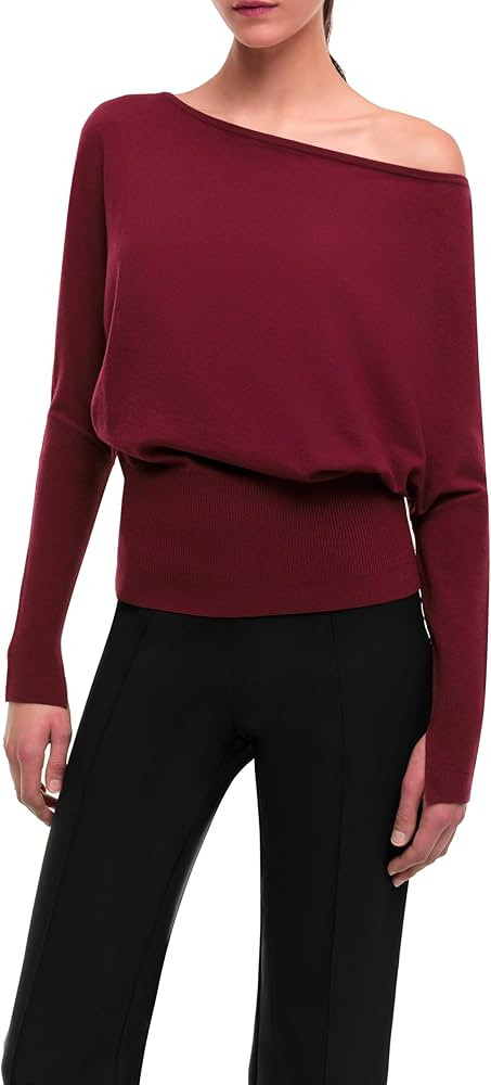Amazon.com: SIMKHAI, Lavina Draped Off Shoulder Sweater, S, Oxblood : Luxury Stores | Amazon (US)