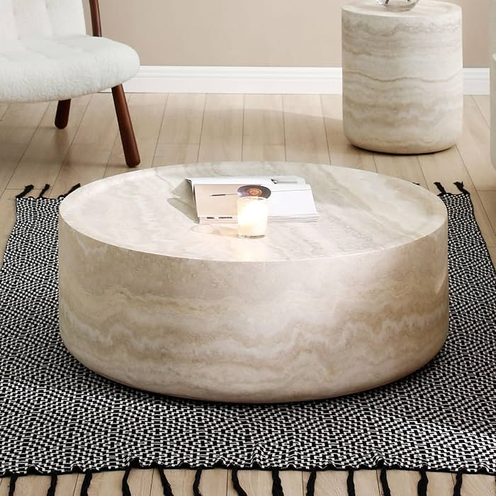 Round Coffee Table,Marble Grain Drum Coffee Table Fiberglass Circle Tea Table Accent Central Tabl... | Amazon (US)