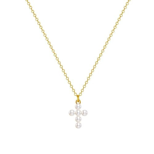 Zeffy Cross Necklace for Women,18k Gold Plated Pearl Necklace Tiny Cross Necklace for Women Simple Layered Cross Necklaces | Amazon (US)