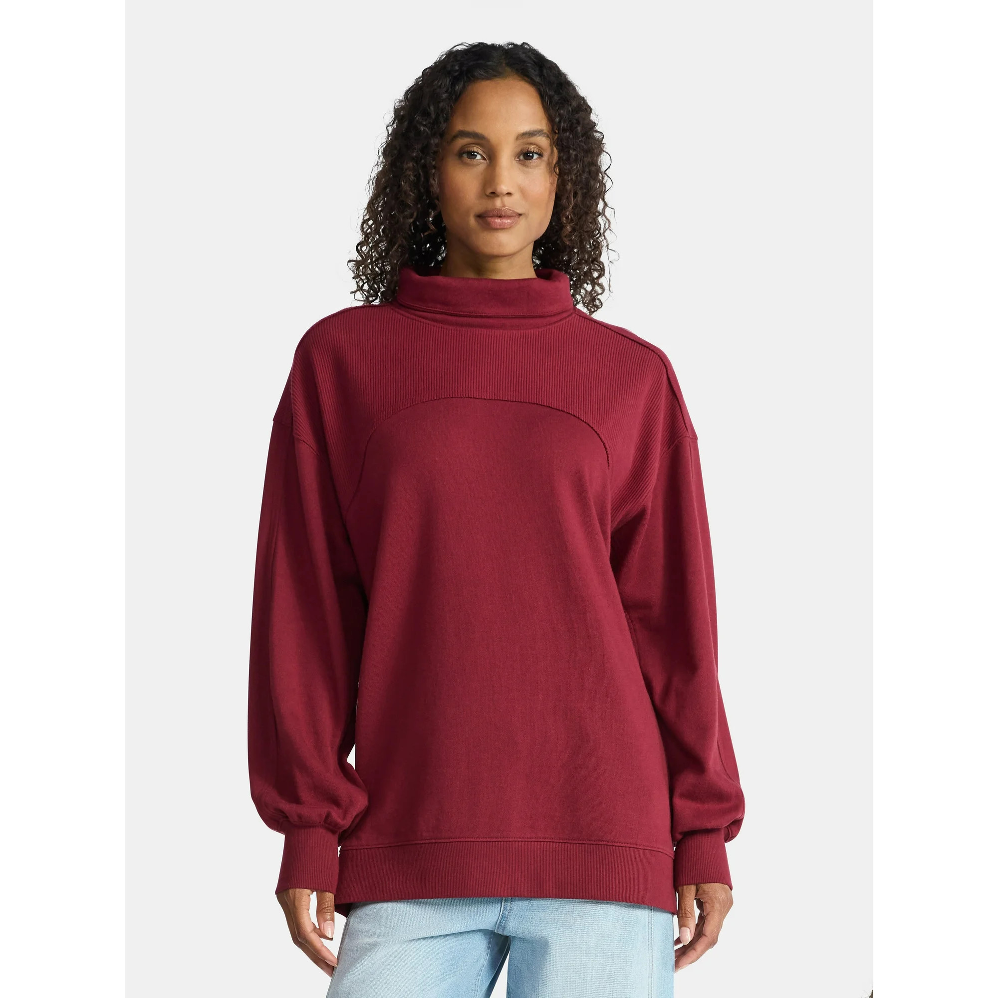 Time and Tru Women's Ottoman Ribbed Pullover Top with Long Sleeves, Size XS-XXXL | Walmart (US)