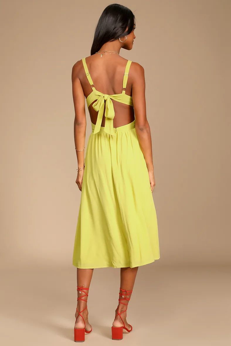 Bold New Look Lime Green Tie-Back Midi Dress With Pockets | Lulus