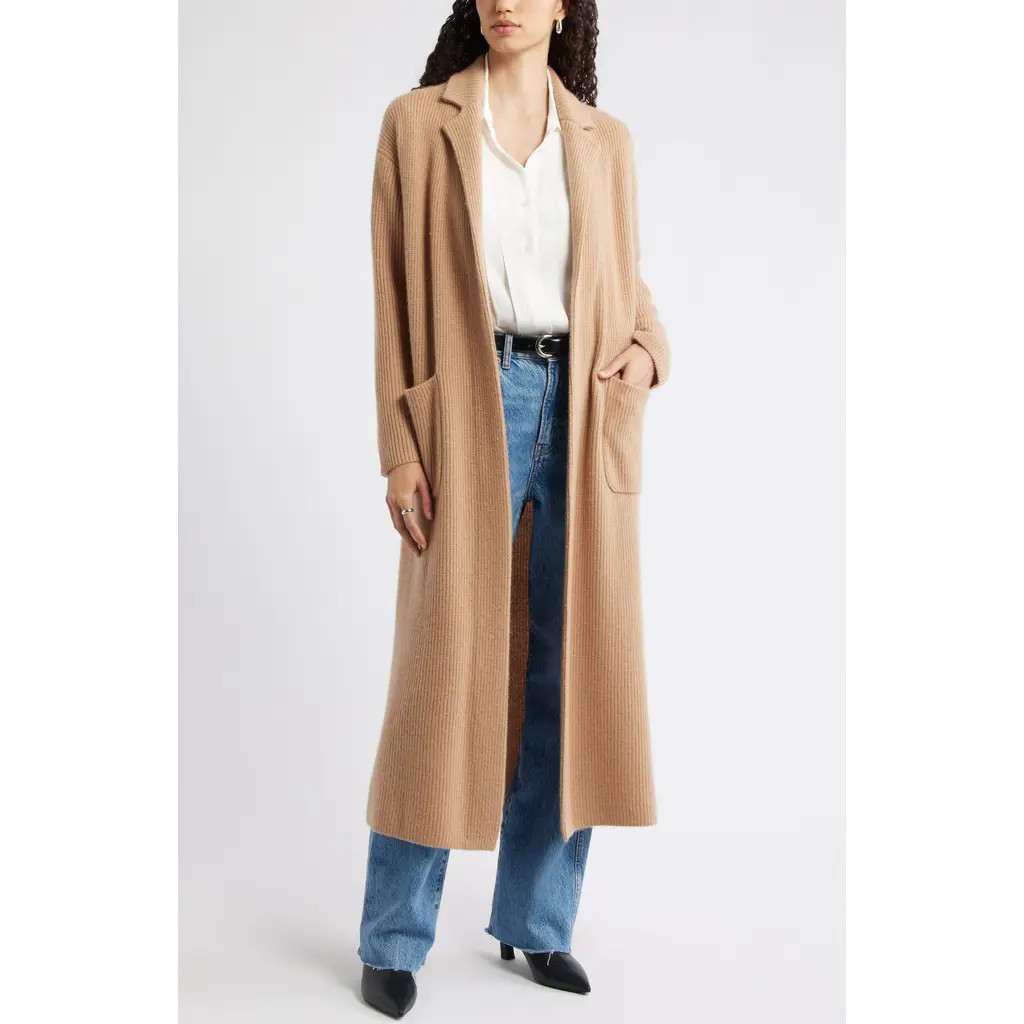 Nordstrom Wool & Cashmere Longline Cardigan in Tan Tannin at Nordstrom Rack, Size Small | Nordstrom Rack