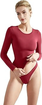 SUUKSESS Women Double Lined Fitted Basic T Shirts Crew Neck Long Sleeve Crop Top | Amazon (US)