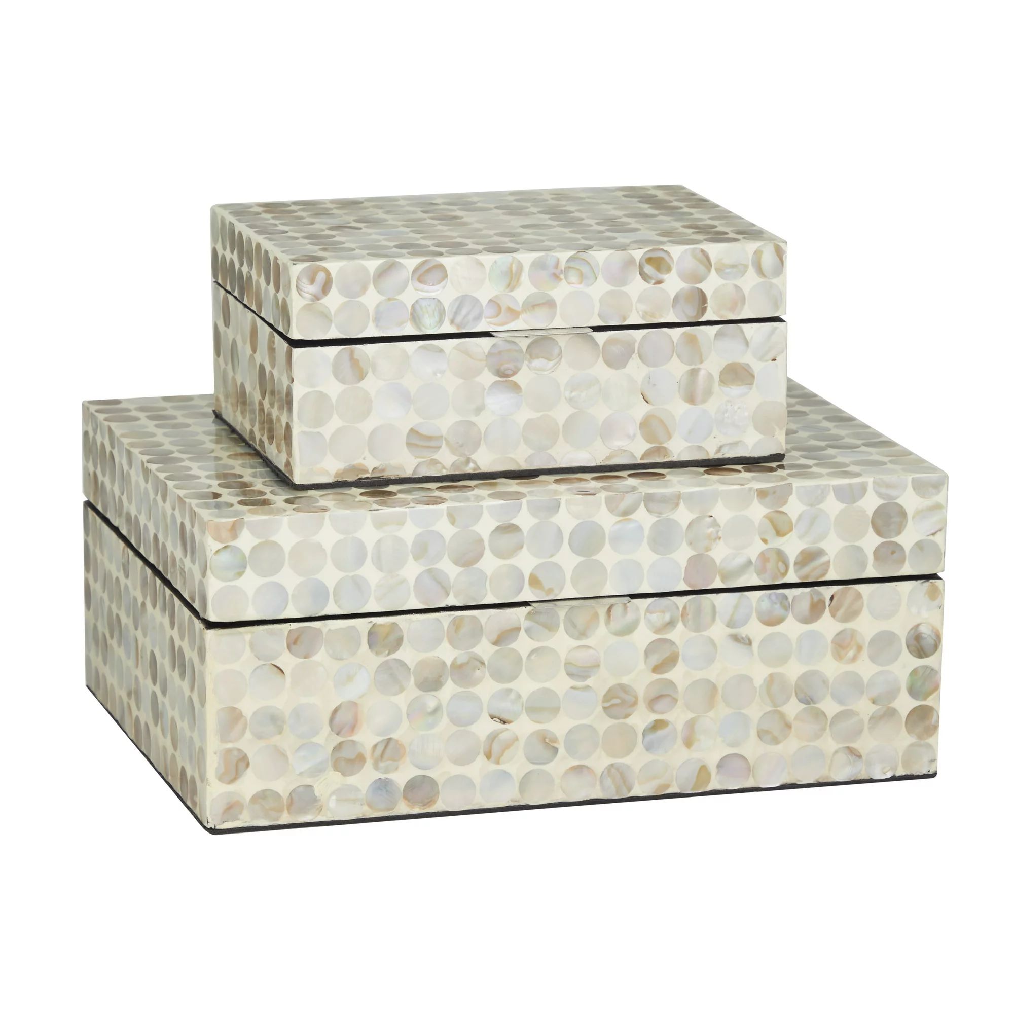 DecMode Coastal Cream Mother of Pearl Geometric Box with Polka Dot Shell Pattern, Set of 2 12", 8... | Walmart (US)
