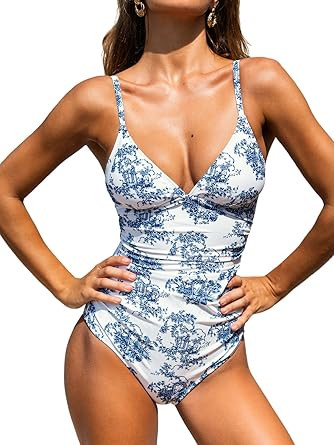 CUPSHE Women's One Piece Swimsuit Tummy Control V Neck Bathing Suits | Amazon (US)