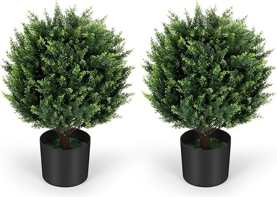 Keepinno 21''T Artificial Cedar Topiary Ball Tree 2 Pack, Outdoors Artificial Shrubs Fake Plants ... | Amazon (US)