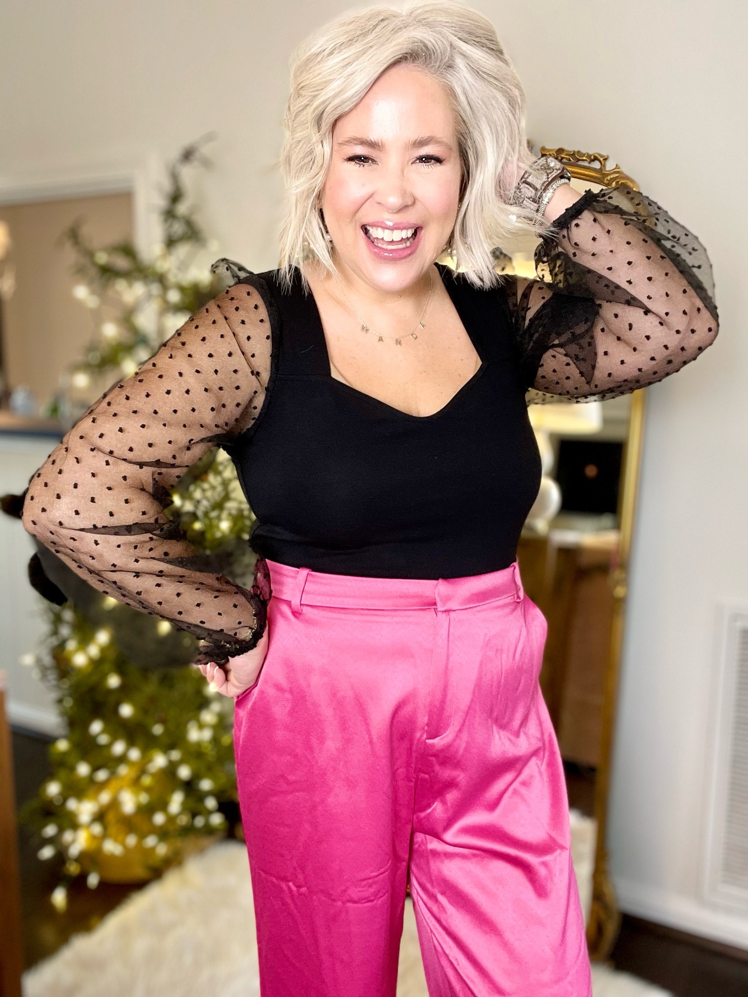 GibsonLook corset bodysuit for the holidays paired with hot pink wide leg trousers. Everything runs true to size wearing a large use code Wanda10 



#LTKHoliday #LTKCyberweek