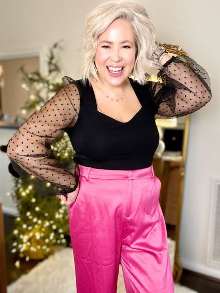 GibsonLook corset bodysuit for the holidays paired with hot pink wide leg trousers. Everything runs true to size wearing a large use code Wanda10 



#LTKHoliday #LTKCyberweek