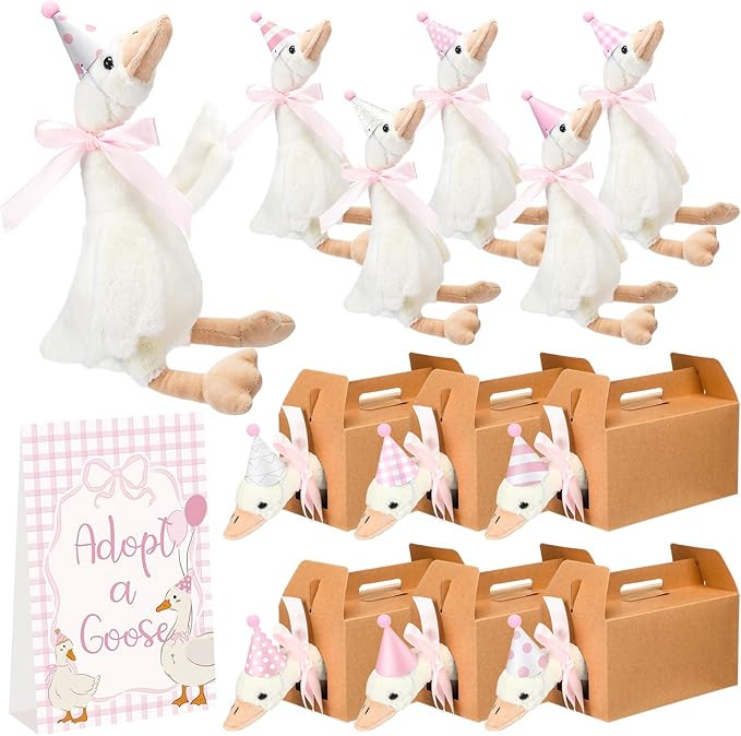 6 Set One Silly Goose Baby Shower Party Favors Swan Stuffed Animal Plush Toy with Paper Box and M... | Amazon (US)