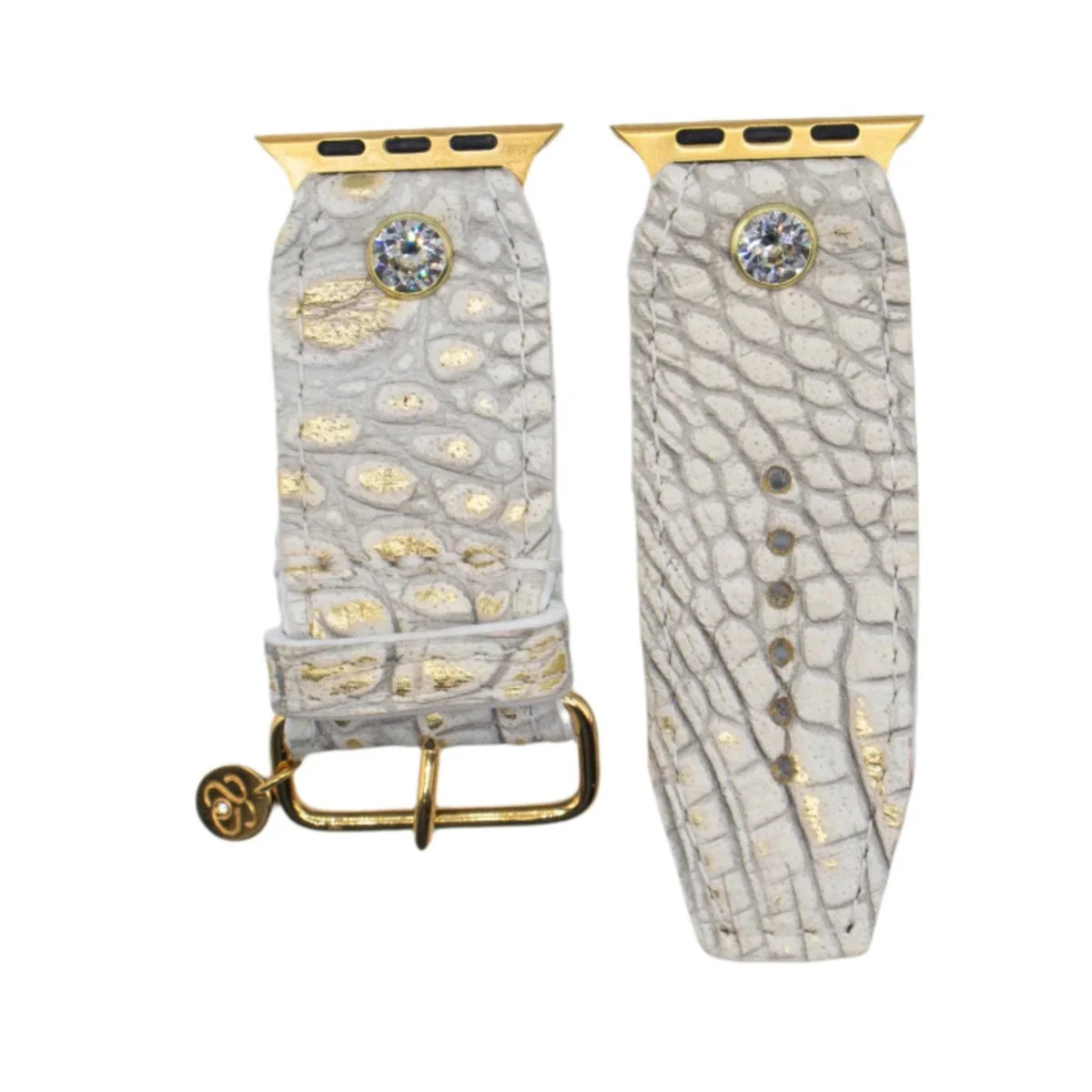 Ready to Ship - Luxe White and Gold Croc with Classic White Watchband (Size 1, Apple Watch 42-49m... | Sparkl