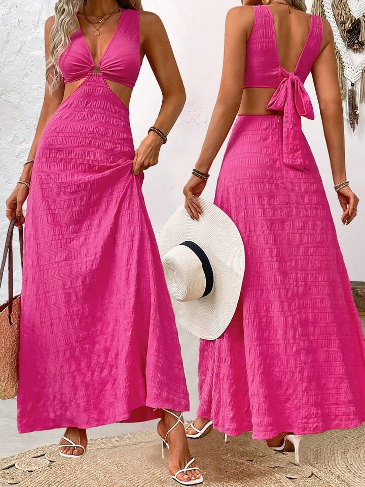 SHEIN VCAY Women Fashionable Back Hollow Out Strap Texture Dress | SHEIN