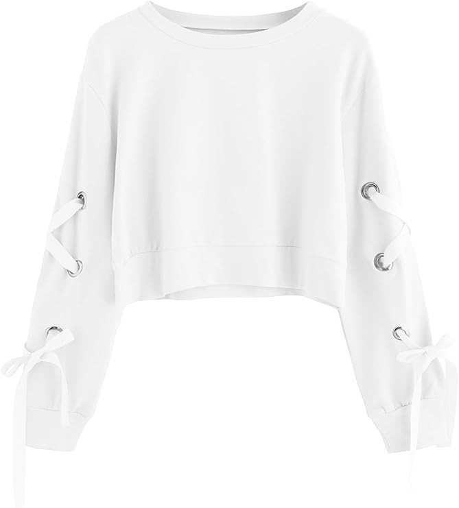 SweatyRocks Women's Casual Lace Up Long Sleeve Pullover Crop Top Sweatshirt | Amazon (US)