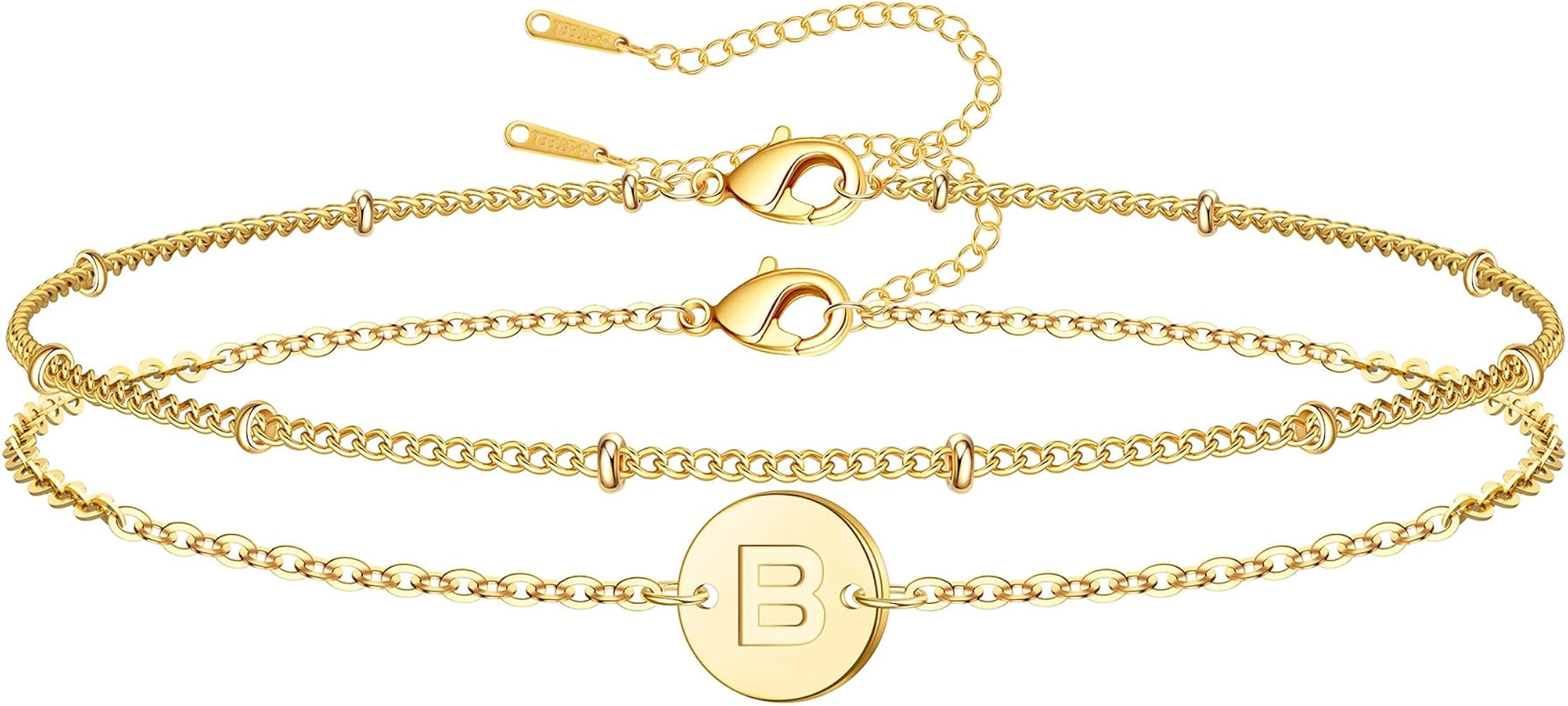 Initial Bracelets Gifts for Women Trendy - 18K Gold Plated Letter Bracelet Dainty Disc Monogram C... | Amazon (US)