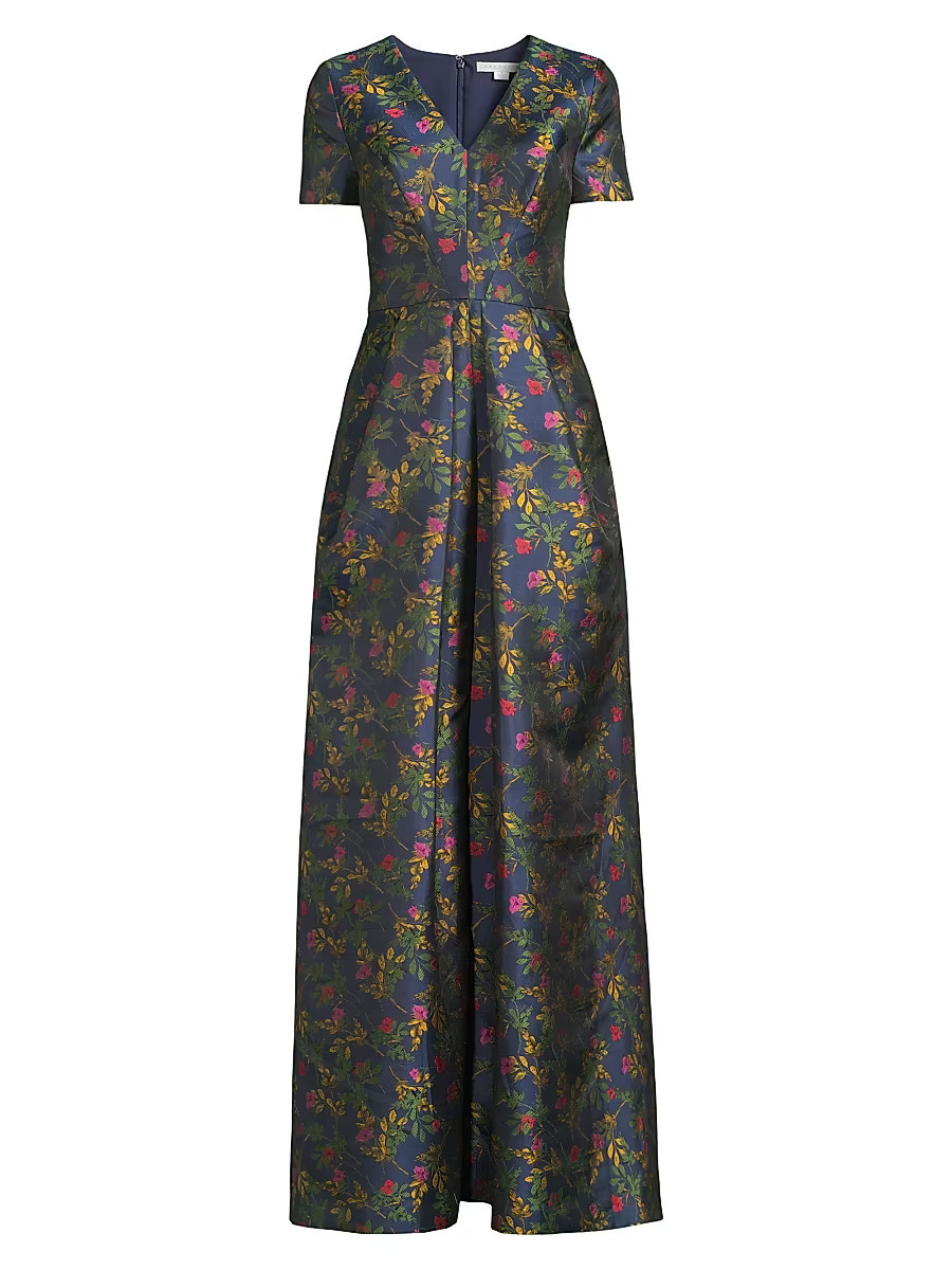 Women's Rochelle Floral V-Neck Gown - Blue Opal - Size 0 | Saks Fifth Avenue
