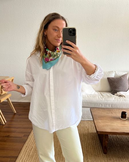 White button up is from daily drills (exact link)… the scarf & jeans are a few years old and aren’t available anymore, but I linked some similar fun options. 