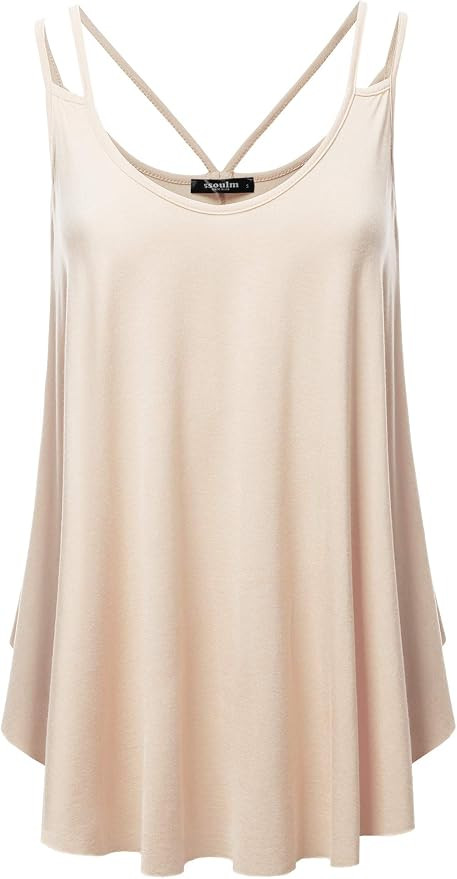 SSOULM Women's Flowy V Neck Cami Tank Top - Loose Fit Pleated Sexy Strappy Shirt (Plus Size) | Amazon (US)