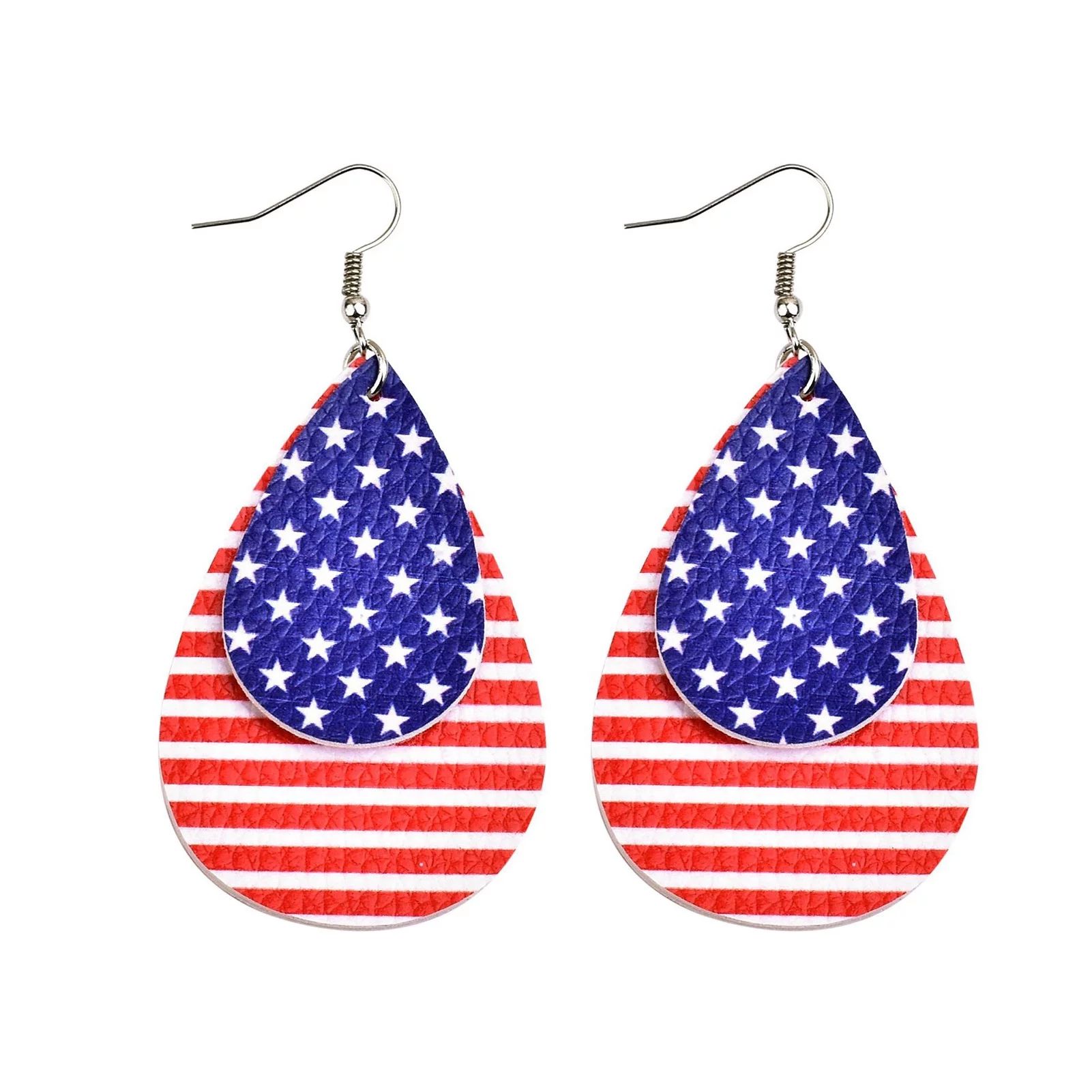 Grandest Birch 1 Pair Simple Women American Flag Faux Leather Stars Stripes Patriotic Drop Earrin... | Walmart (US)
