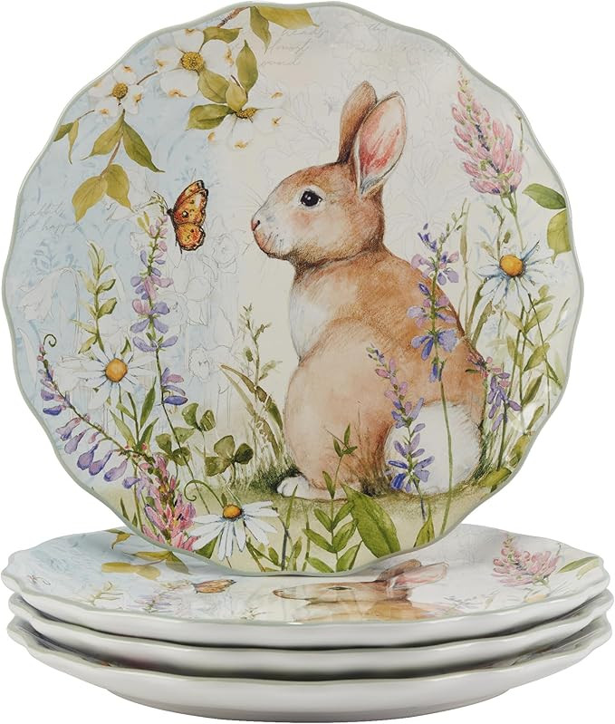 Easter Meadow 11-Inch Dinner Plates,Set of 4 – Whimsical Bunny & Floral Design, Spring Tablesca... | Amazon (US)