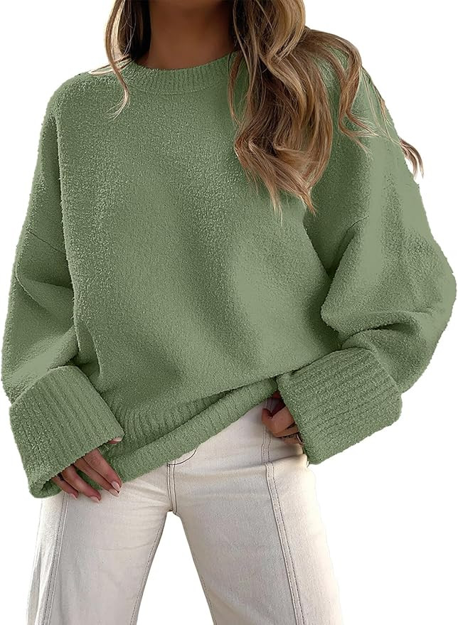 Prinbara Womens Oversized Sweater Crewneck Long Sleeve Fuzzy Knit Chunky Warm Pullover Sweaters T... | Amazon (US)