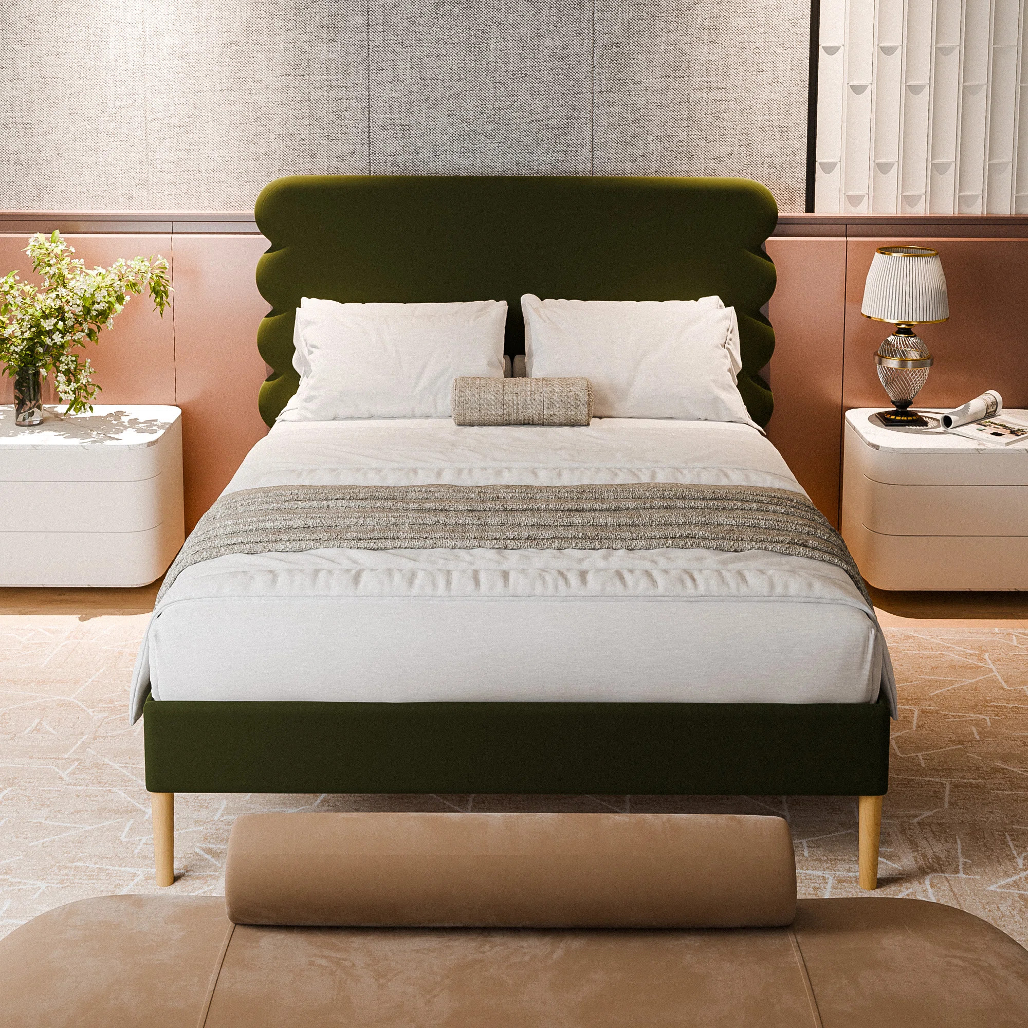 Velvet Henley Upholstered Scalloped Bed, Queen Size Bed Frame with Headboard | Wayfair North America