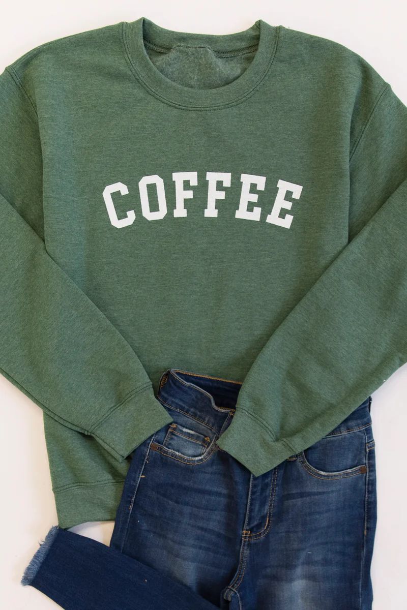 Coffee Varsity Heather Green Graphic Sweatshirt | The Pink Lily Boutique