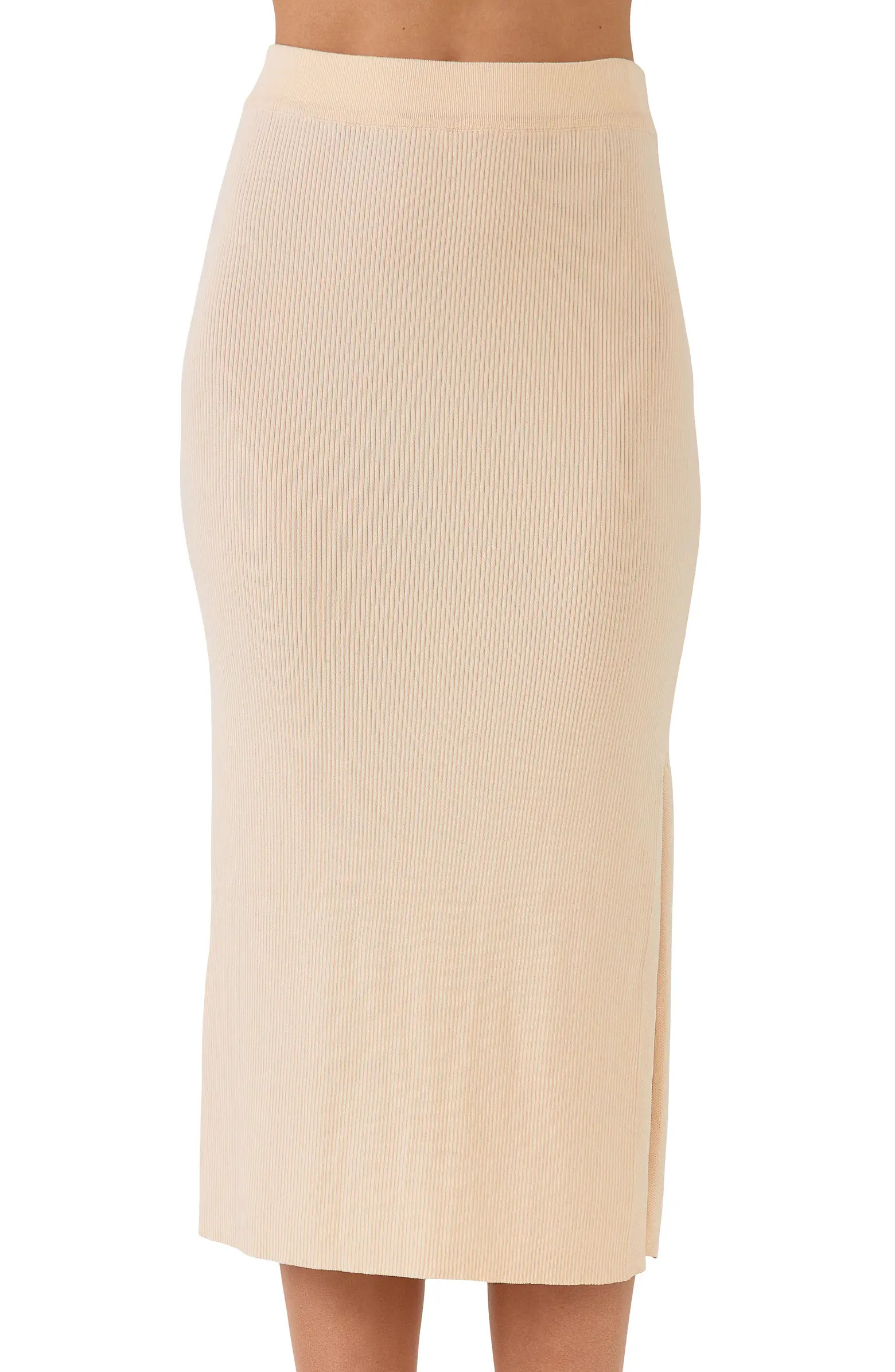 Endless Rose Rib Side Slit Midi Skirt | Nordstrom | Nordstrom