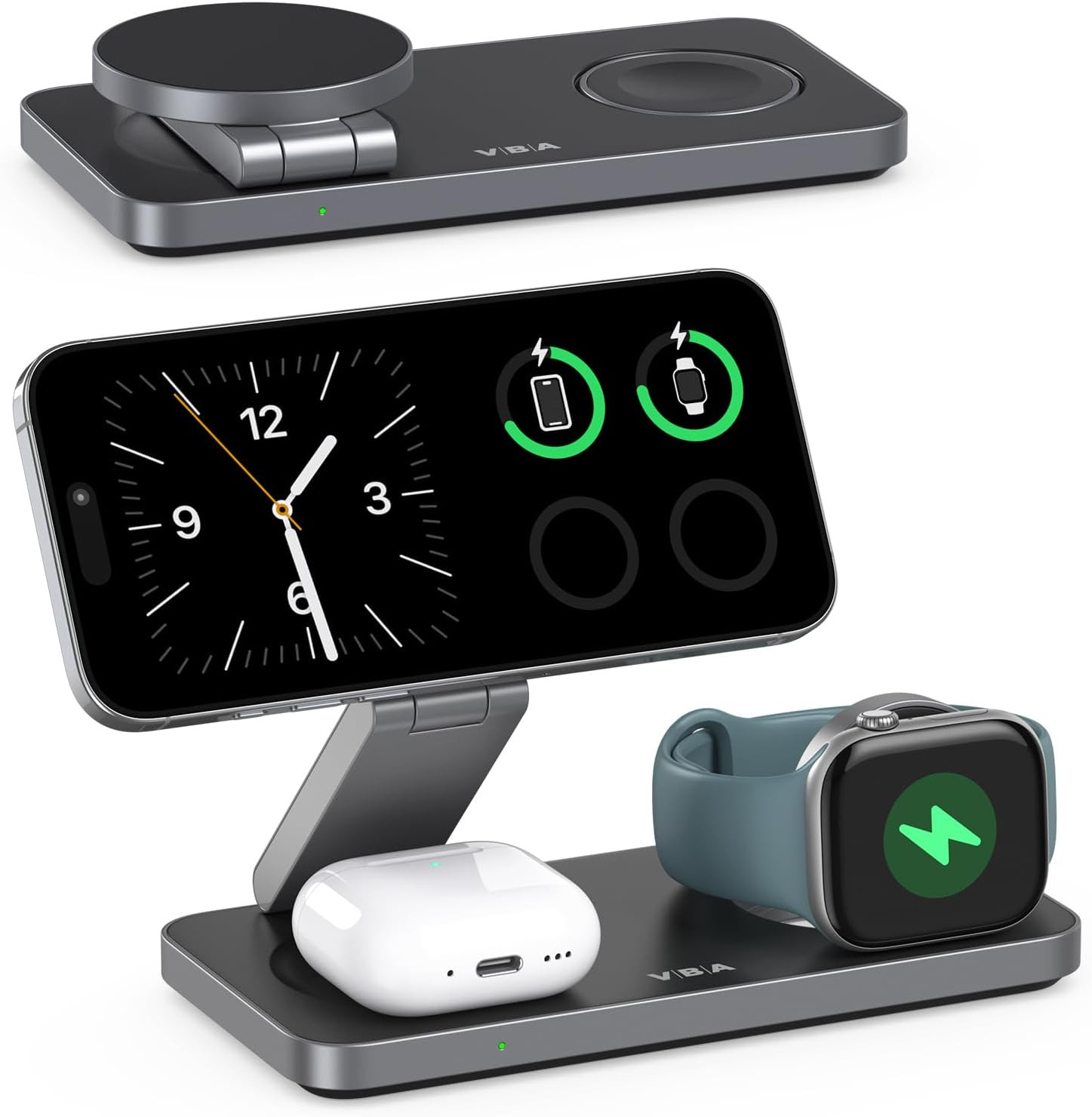 VBA 3 in 1 Wireless Charging Station for Apple MagSafe Charger,Foldable Fast Charging Magnetic Wireless Charger Stand,Travel Charger for iPhone 17 Air 16 15 14 13 12,Apple Watch,AirPods (Black) | Amazon (US)