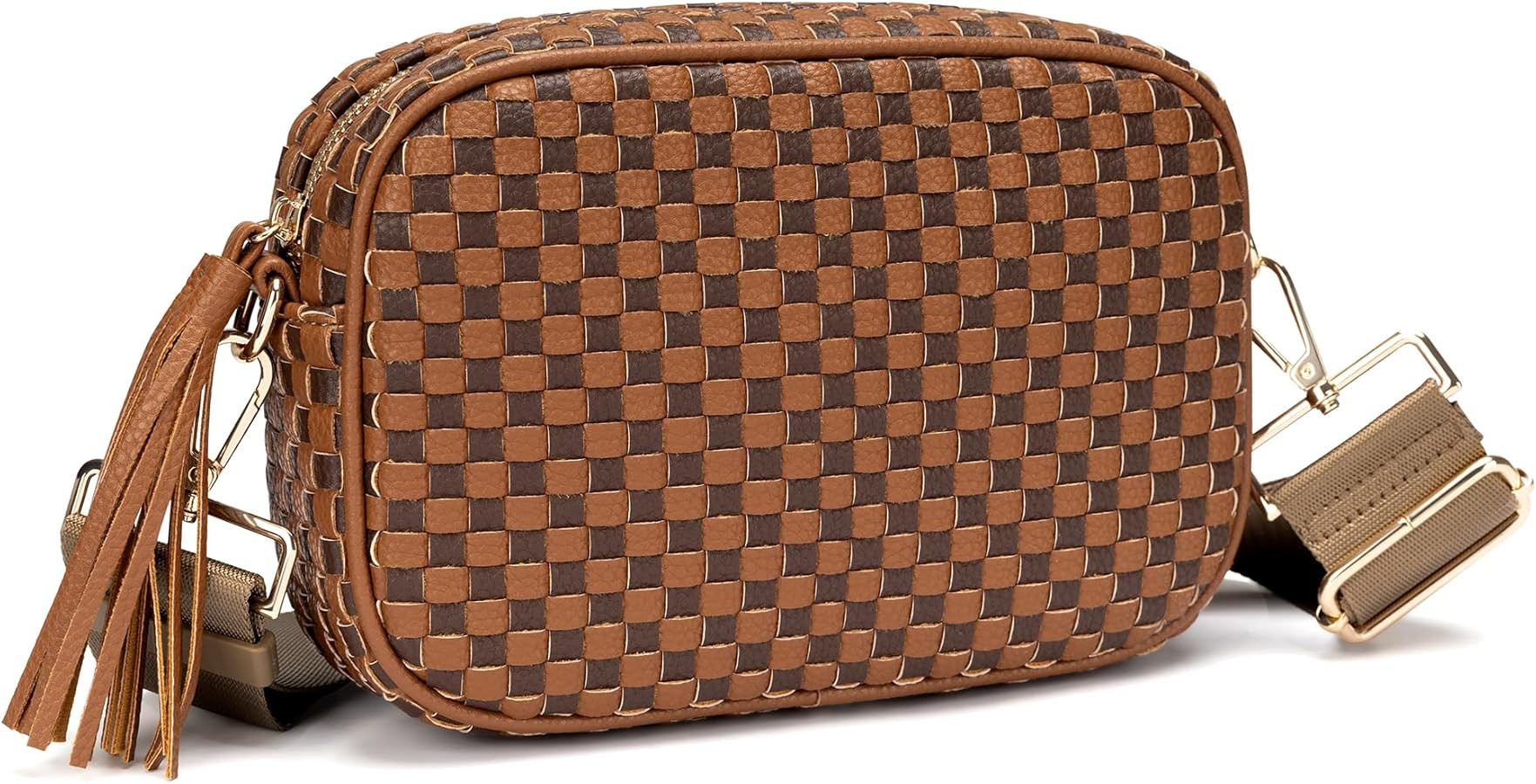 Smal Checkered Crossbody Bag for Womenl Cute Vegan Leather Purses Trendy Shoulder Handbags Wide S... | Amazon (US)