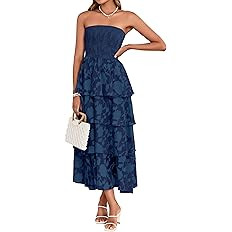 Simplee Womens Summer Strapless Maxi Dress 2026 Boho Floral Off Shoulder Wedding Guest Dresses Ti... | Amazon (US)
