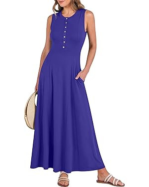ANRABESS Women Summer Casual Sleeveless Maxi Sundress Button Fit & Flare A-Line Flowy Long Dresse... | Amazon (US)