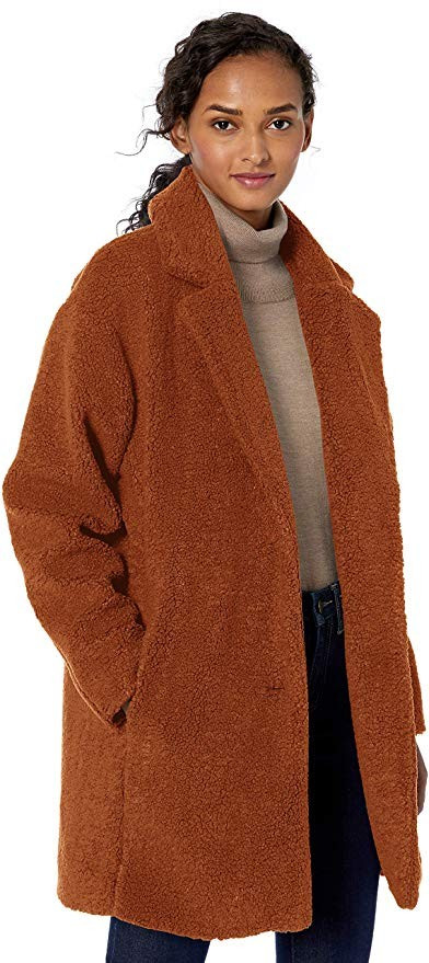 Amazon Brand - Daily Ritual Women's Teddy Bear Fleece Oversized-Fit Lapel Coat | Amazon (US)