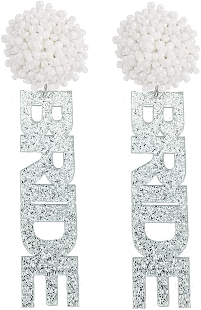 Mlouye Statement Bride Earrings for Women Trendy Wedding, Handmade Beaded Acrylic Bridal Chandeli... | Amazon (US)