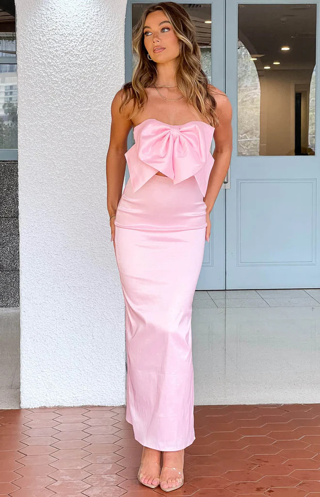 Viar Pink Bow Maxi Dress | Beginning Boutique (US)