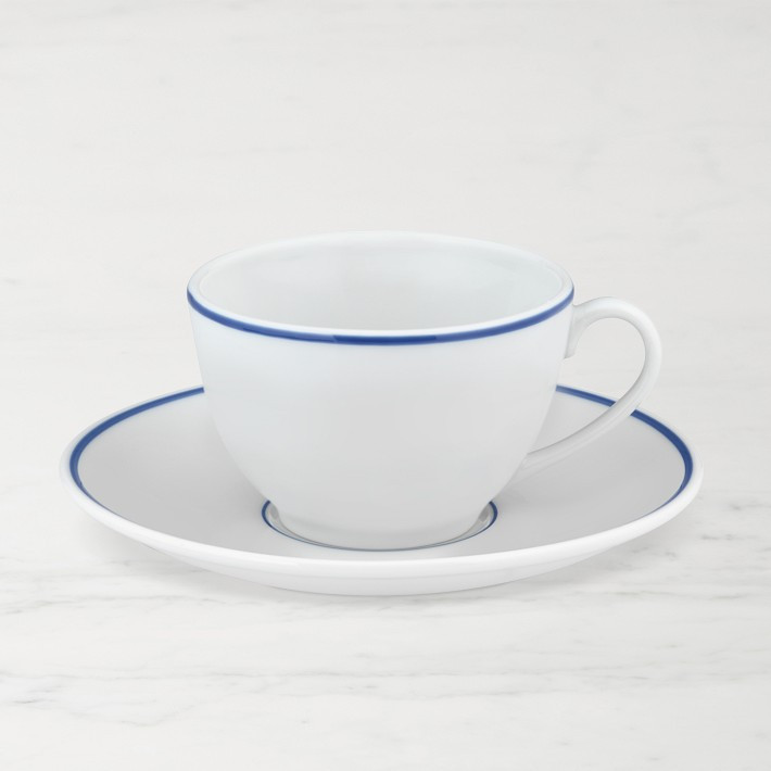 Apilco Tradition Blue-Banded Porcelain Cups & Saucers | Williams-Sonoma