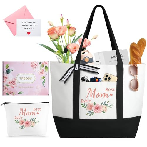 TRSODD Mothers Day Gifts for Mom from Daughter Son New Mom Birthday Gifts for Women Large Tote Bag and Makeup Bag | Amazon (US)