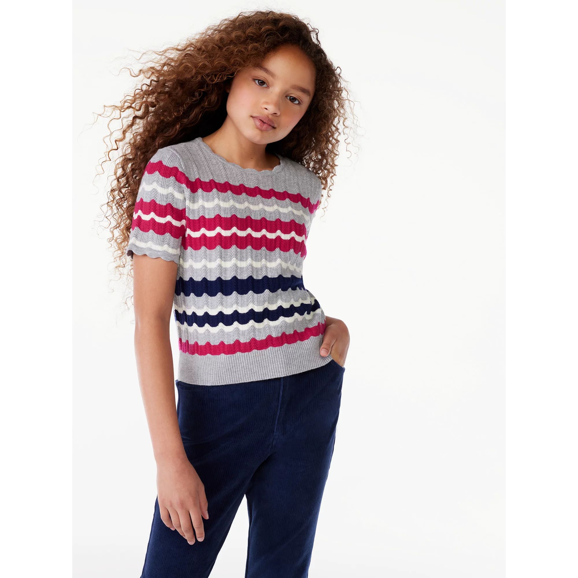 Free Assembly Girls Pointelle Sweater Tee, Sizes 4-18 | Walmart (US)