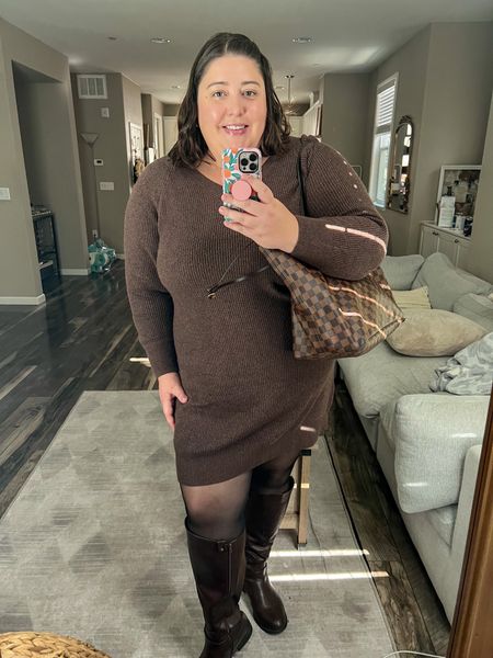 Loved this outfit for work today!

Sizing:
Sweater dress: 3X
Tights: 2X/3X
Boots: 10

#LTKplussize #LTKfindsunder50 #LTKstyletip