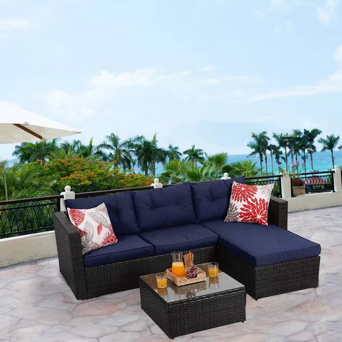 3pc Outdoor Rattan Wicker Furniture Set - Blue - Captiva Designs | Target